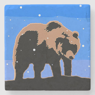 Grizzlybär im Winter - Original Wildlife Art Steinuntersetzer