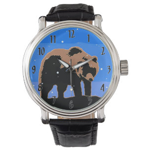 Grizzlybär im Winter - Originale Wildlife-Kunst Armbanduhr