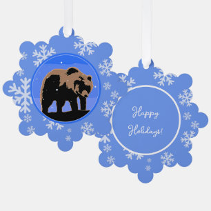Grizzlybär im Winter - Originale Wildlife-Kunst Ornament Karte