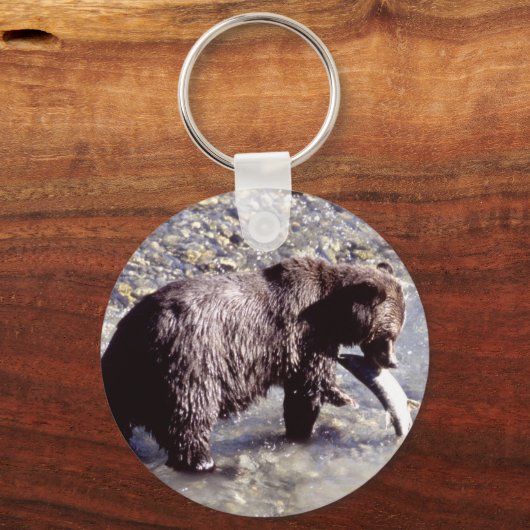 Grizzlybär isst einen Lachs Schlüsselanhänger (Vorderseite)