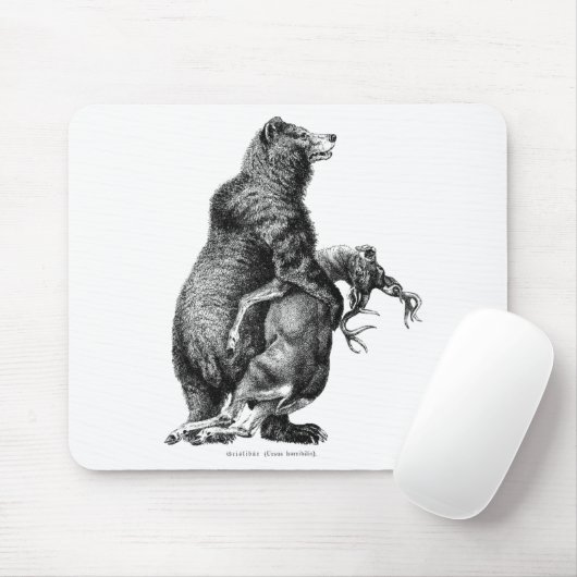 Grizzlybär Jagd Hirsch Einfach Zeichnend Mousepad (Mit Mouse)