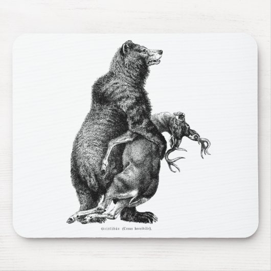Grizzlybär Jagd Hirsch Einfach Zeichnend Mousepad (Vorne)