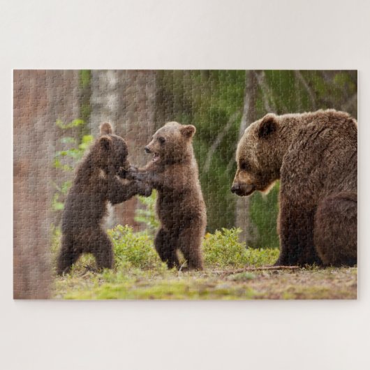 Grizzlybär Mama mit spielerischen Cubs Puzzle (Horizontal)