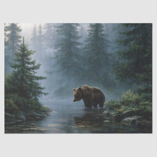 Grizzlybär-Misty-Wald-Dekoupage Seidenpapier (Vorderseite)