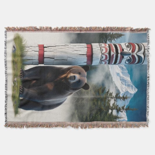 Grizzlybär mit Totem Pole Art Decke (Vorderseite)