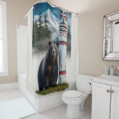 Grizzlybär mit Totem Pole Art Duschvorhang (Beispiel)