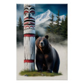 Grizzlybär mit Totem Pole Art Poster (Vorderseite)