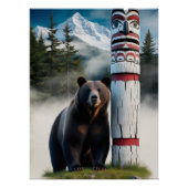 Grizzlybär mit Totem Pole Art Poster (Vorderseite)