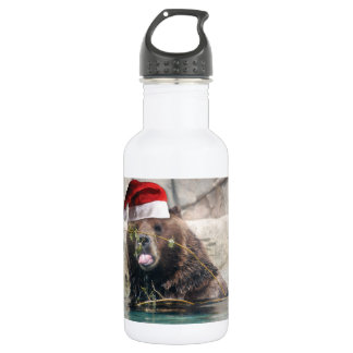 Grizzlybär mit Weihnachtsmannmütze Edelstahlflasche