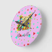 Grizzlybär Pink Runde Wanduhr (Winkel)