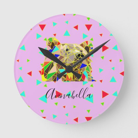 Grizzlybär Pink Runde Wanduhr (Vorderseite)