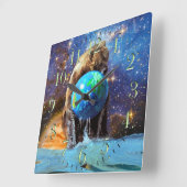 Grizzlybär & Planet Earth Fantasy Art Clock Quadratische Wanduhr (Winkel)