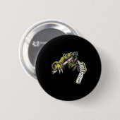 Grizzlybär platzt durch einen beißenden Hockeyschl Button (Vorne & Hinten)