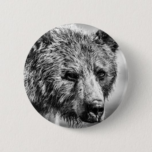 Grizzlybär-Portrait Button (Vorderseite)