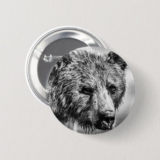 Grizzlybär-Portrait Button (Vorne & Hinten)