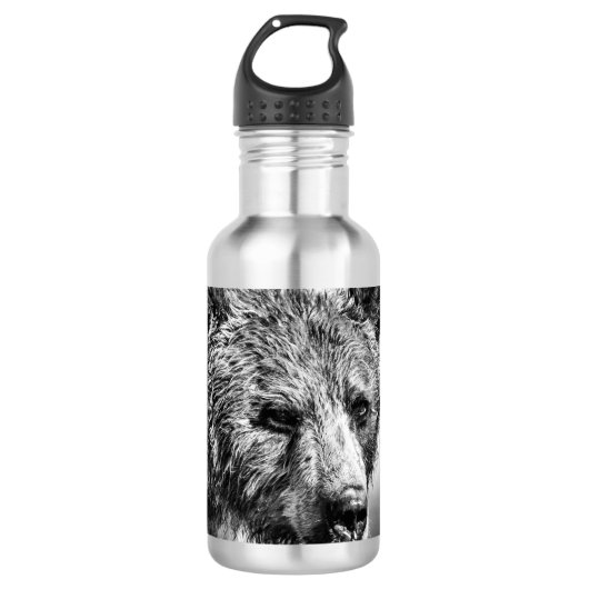Grizzlybär-Portrait Edelstahlflasche (Vorderseite)