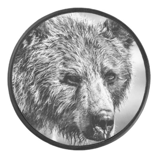 Grizzlybär-Portrait Eishockey Puck (Vorderseite)