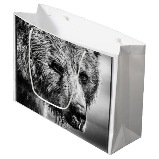 Grizzlybär Portrait große Geschenktasche Geschenktüte (Vorderseite Schrägansicht)