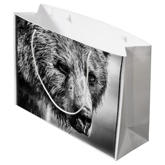 Grizzlybär Portrait große Geschenktasche Große Geschenktüte (Rückseite Schrägansicht)