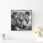 Grizzlybär-Portrait Quadratische Wanduhr (Zuhause)