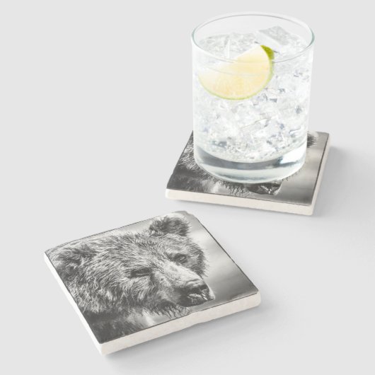 Grizzlybär-Portrait Steinuntersetzer (Seitenansicht)