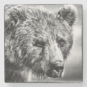 Grizzlybär-Portrait Steinuntersetzer (Vorderseite)
