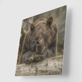 Grizzlybär Quadratische Wanduhr (Winkel)