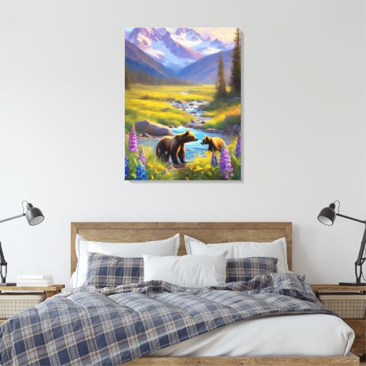 Grizzlybär Rocky Mountain Spring Meadow Lupins Leinwanddruck (Insitu (Schlafzimmer))