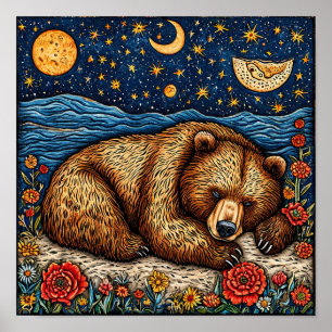 Grizzlybär schlafend poster