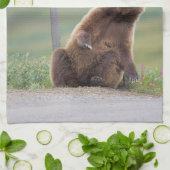 Grizzlybär spielt mit Schild Geschirrtuch (Gefaltet)