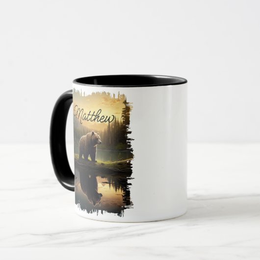 Grizzlybär Sunset Lake Reflection Tasse (Vorderseite Links)