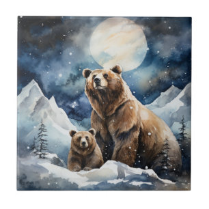 Grizzlybär und Baby Fliese