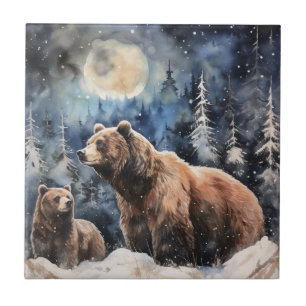 Grizzlybär und Baby Fliese