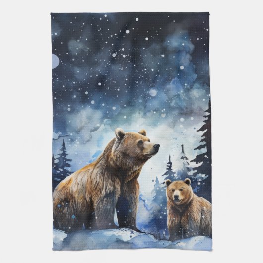 Grizzlybär und Baby Geschirrtuch (Vertikal)