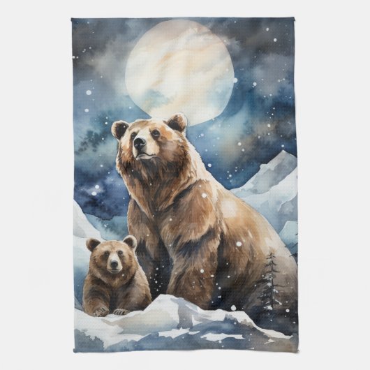 Grizzlybär und Baby Geschirrtuch (Vertikal)