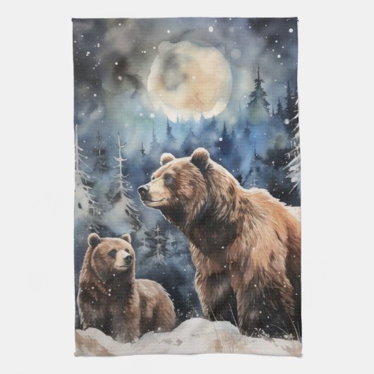 Grizzlybär und Baby Geschirrtuch (Vertikal)