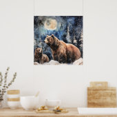 Grizzlybär und Baby Poster (Küche)