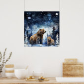 Grizzlybär und Baby Poster (Küche)