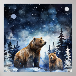 Grizzlybär und Baby Poster