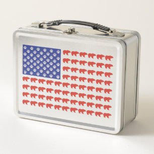 Grizzlybär und eine US-Flagge Metall Brotdose