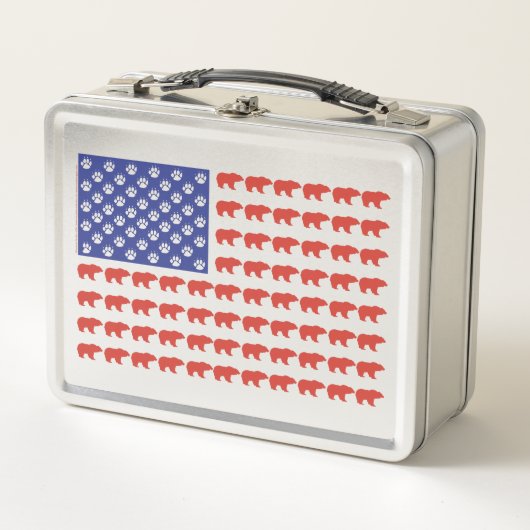Grizzlybär und eine US-Flagge Metall Brotdose (Vorderseite)
