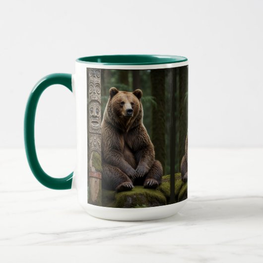 Grizzlybär und Totem Pole Art Tasse (Links)