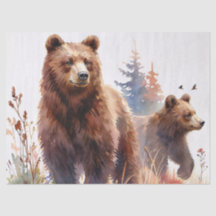 Grizzlybären-Aquarell-Wälder