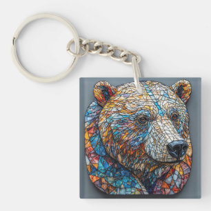 Grizzlybären-Portrait in einem Kunstmuseum aus Gla Schlüsselanhänger