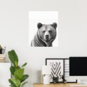 Grizzlybären-Portrait Schwarz-weiß Poster (Heimbüro)