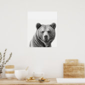 Grizzlybären-Portrait Schwarz-weiß Poster (Küche)