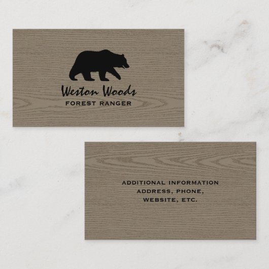 Grizzlybären-Silhouette auf Imitaten Holz | Wildti Visitenkarte (Vorne/Hinten)