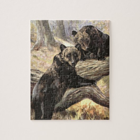 Grizzlybären von CE Swan, Vintage Waldtiere Puzzle (Vertikal)