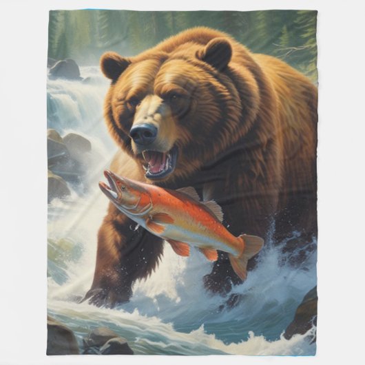 Grizzlybärenfischerei Fleecedecke (Vorderseite)