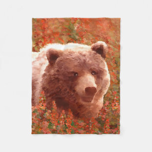Grizzlybärenjunges in Weidenröschen Malerei Wildli Fleecedecke